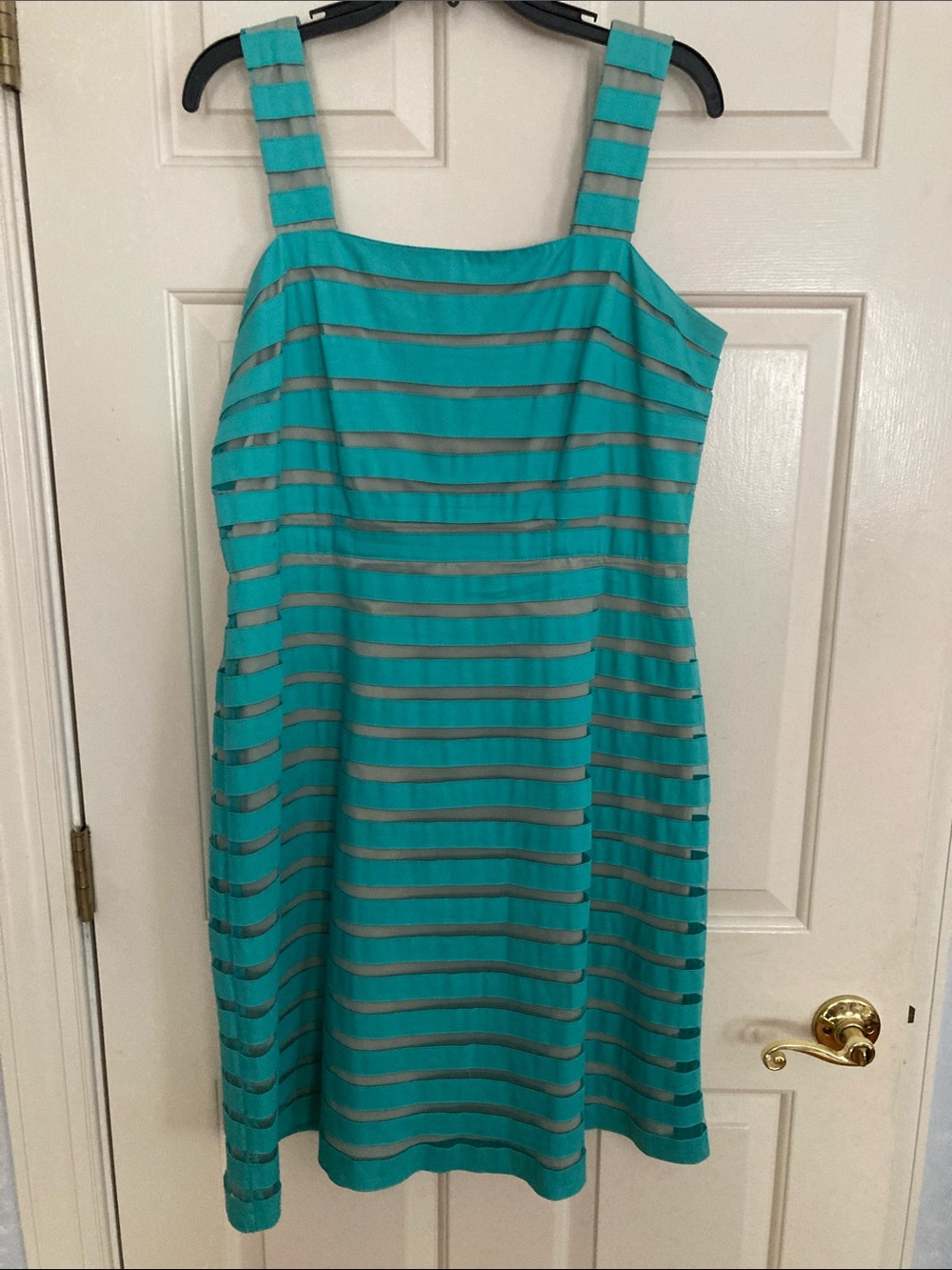 Teal Striped Midi Dress with Wide Straps